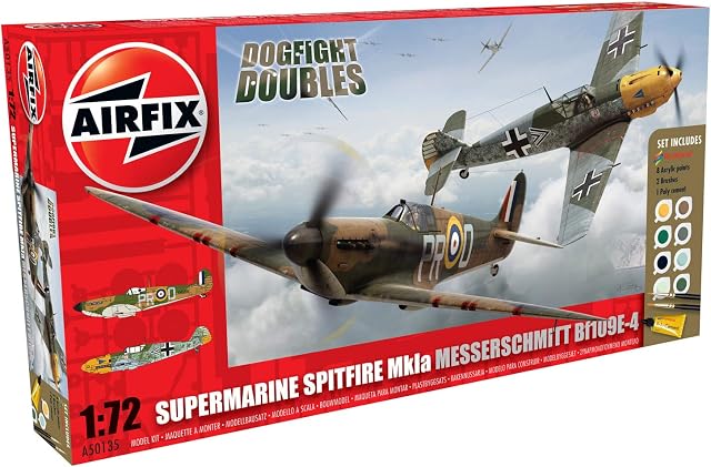 Airfix 1:72 A50135 Dogfight Doubles Spitfire Mk1a and Messerschmitt Bf109e-4 Military Aircraft Gift Set,White