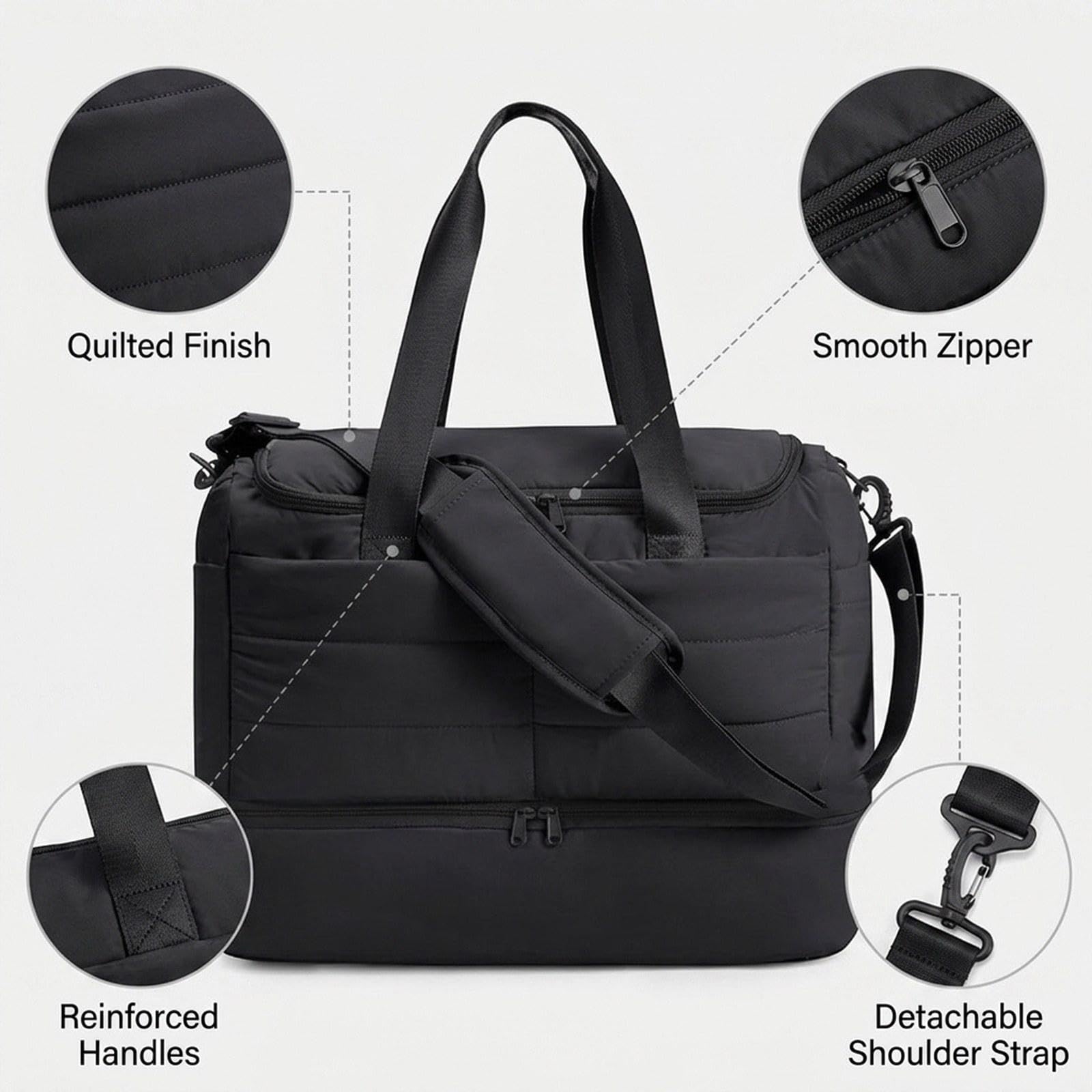 Borsa da Viaggio Donna Borsa Fitness Bag Multitasche Borsone Sportivo Scomparto Scarpe Ventilato Poliestere Impermeabile Adatta per Lavoro Palestra, Nero