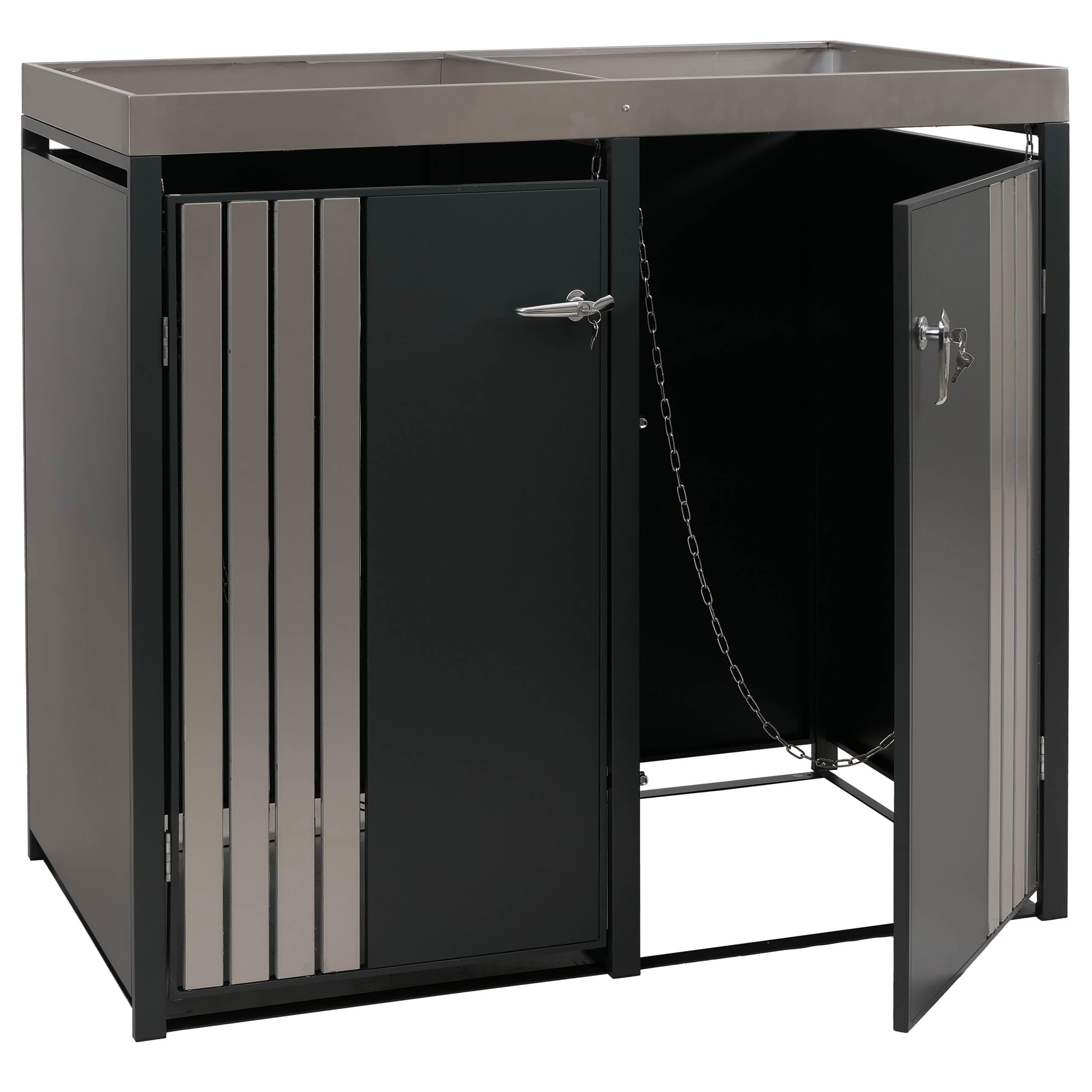 Mendler 2er-Mülltonnenverkleidung HWC-O67 - anthrazit Edelstahl | Mülltonnenbox, mit Pflanzkasten, Metall, 125x132x84cm, 55kg