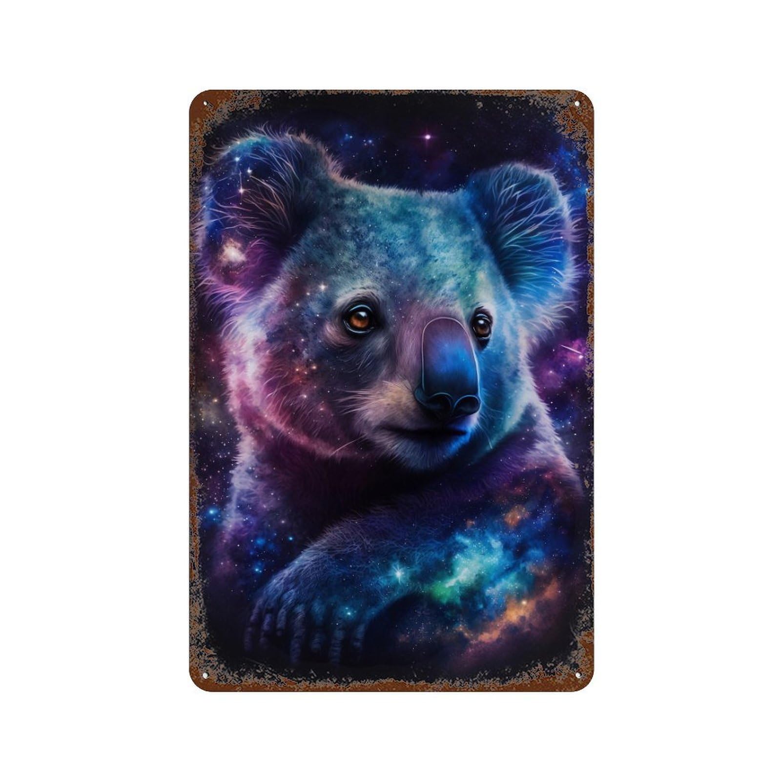 Cosmic Koala Art Print-17 Weathered Tin Sign 11.8"x7.9", Classic Wall Plaque for Garage, Bar And Workshop Decor