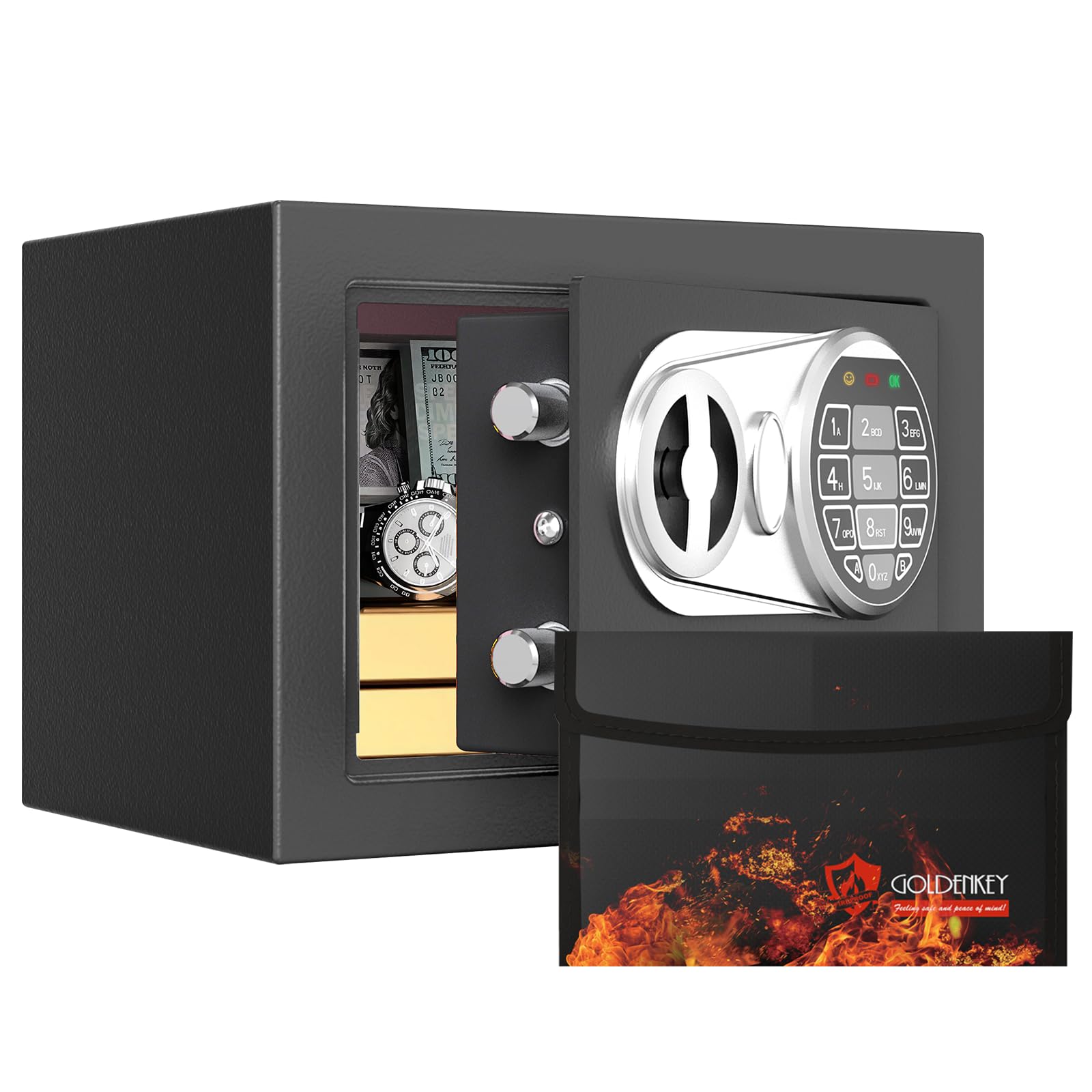 Goldenkey Small Kids Safe with Fireproof Bag, Digital Mini Safes