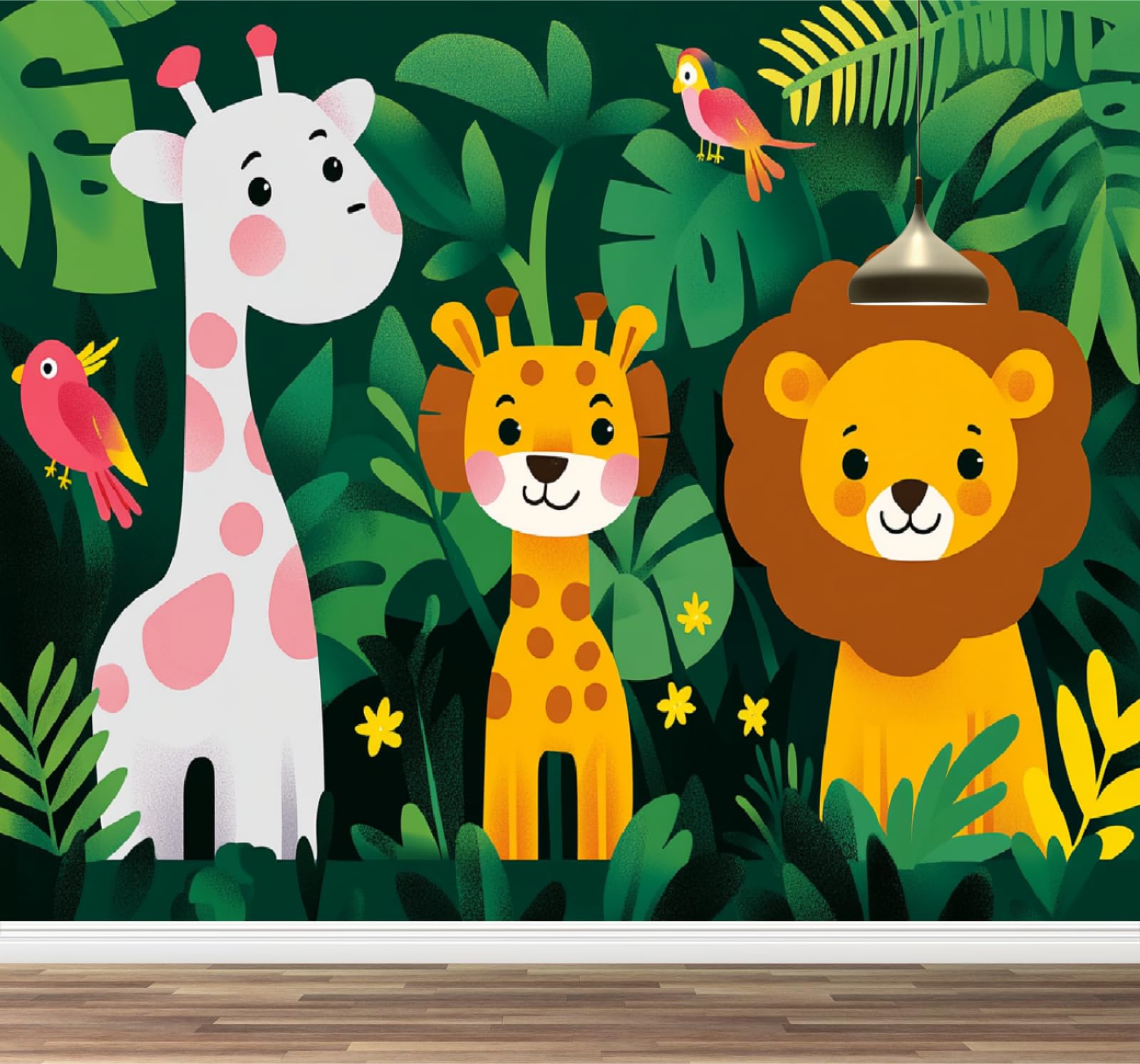 Mural de pared Jirafa León Papel pintado fotográfico grande Plantas De La Jungla Vinilos murales impermeables para dormitorio infantil guardería decoración de fiesta 200x140cm