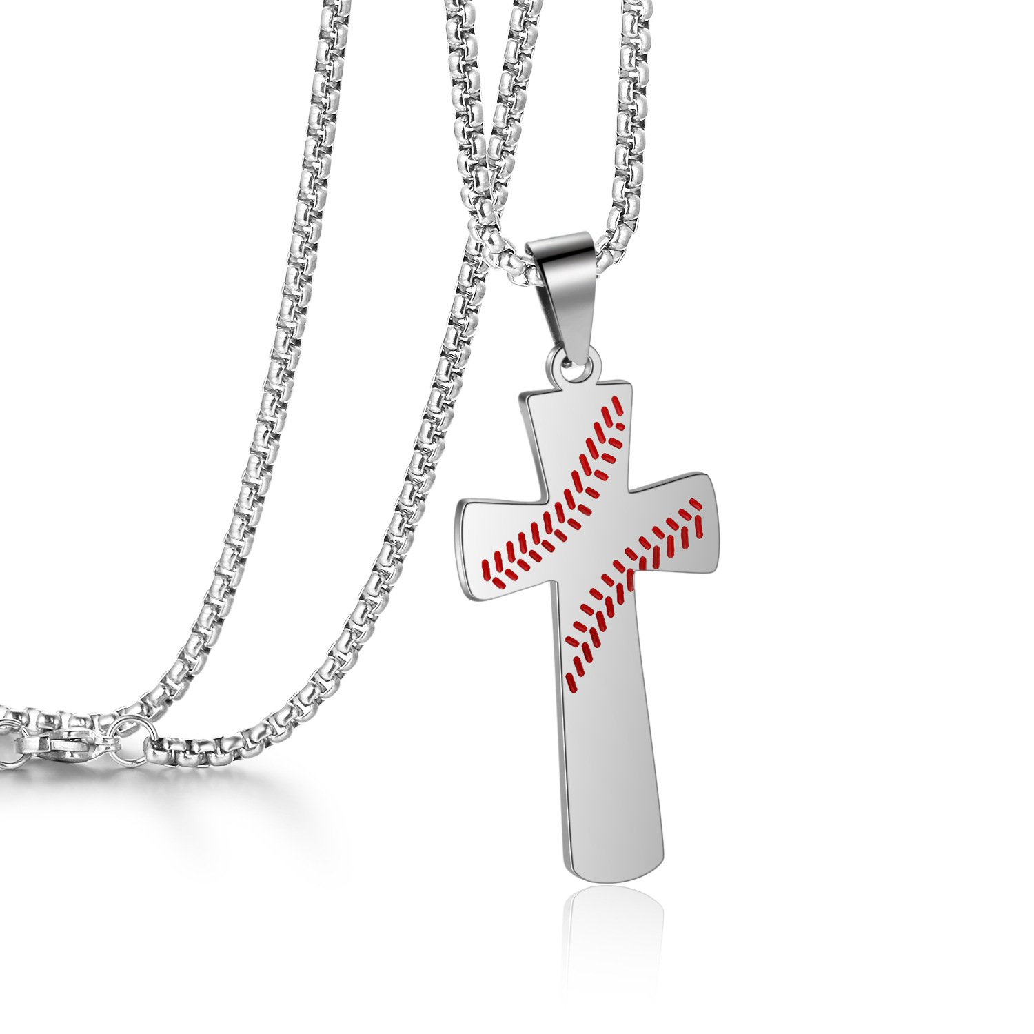 YOUFENGCross Necklace for Men Women Athletes Cross Pendant Sports Stainless Steel Baseball and Baseball