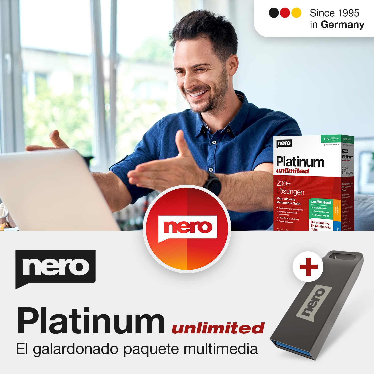 Nero Platinum Unlimited USB | Edición de vídeo | Gestión de medios | 8K | Ajuste PC | Windows 11/10/8/7 | 1 PC | Licencia Ilimitada
