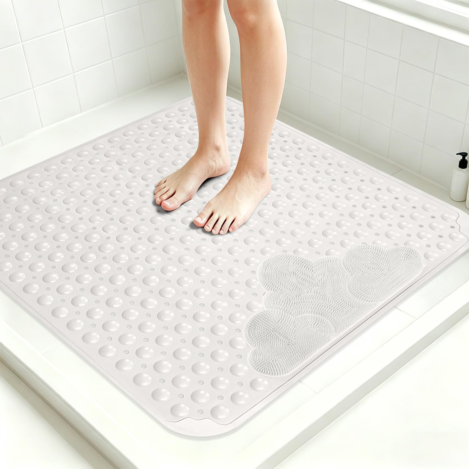 Alfombrilla de ducha antideslizante de 80 x 80 cm, TPE extra grande, alfombrilla antideslizante gruesa con ventosas, alfombrilla de ducha antideslizante pesada, alfombrilla para bañera, sin BPA