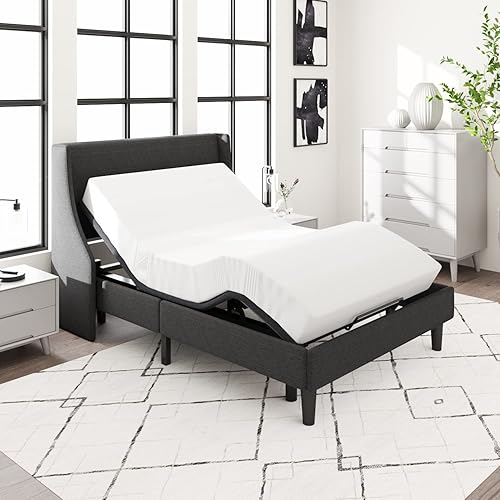 Miniatura 3 de Allewie Base de cama ajustable completa con motor de nueva generación, control remoto inalámbrico, inclinación de cabeza y pie, ayuda inteligente