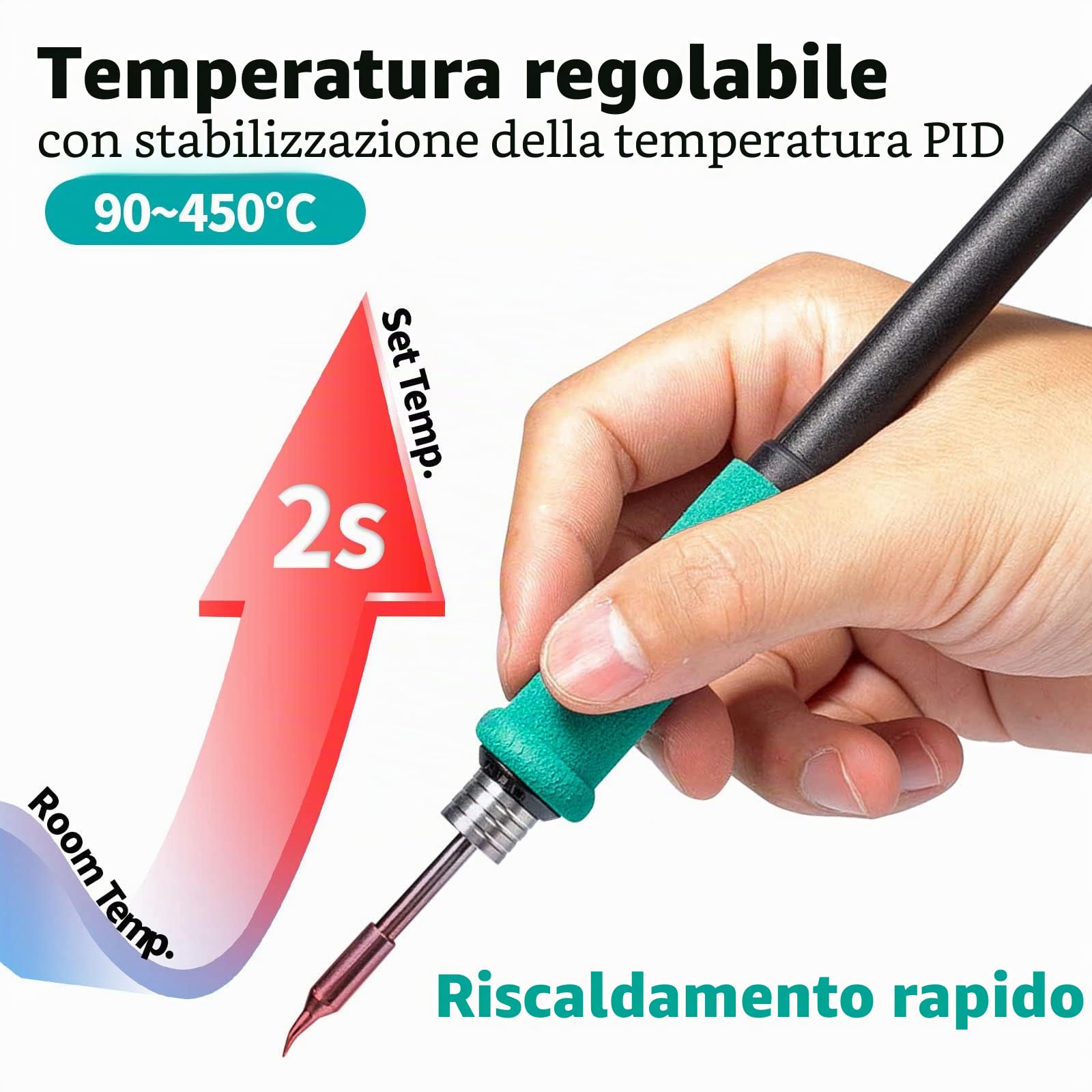 YIHUA 982D Stazione Saldante di Precisione con saldatore a stagno Punte C210 e C245, Filo di Saldatura Senza Piombo, Impugnatura Compatibile con C210 & C245, Calibrazione Automatica della Temperatura