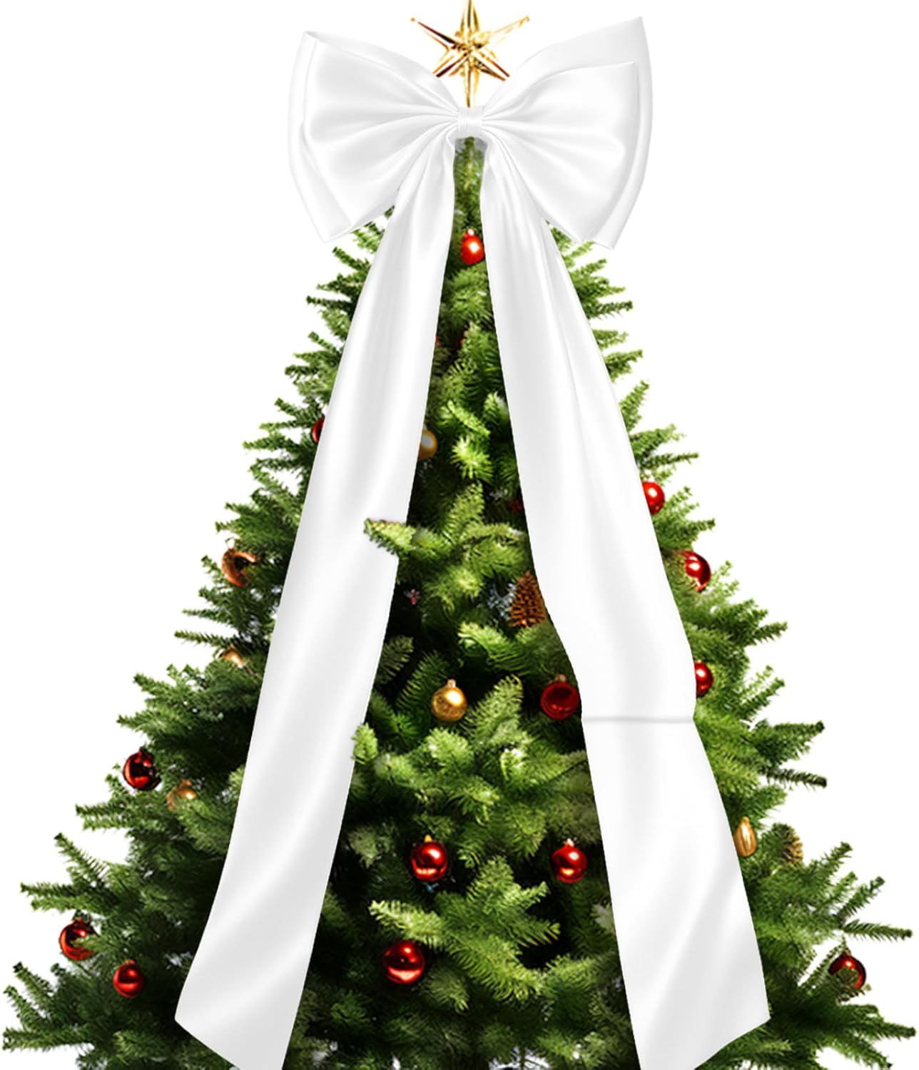 Christmas Tree Topper Bow Large Christmas Bow for Tree Topper 47.5 Inch White Big Bows for Christmas Tree Topper Indoor Home Room Holiday Party Giant Bows Xmas Trees Decoration