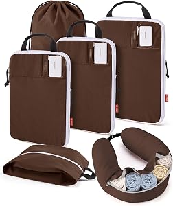 BAGSMART 6 Set Compression Packing Cubes with Fillable Neck Pillow