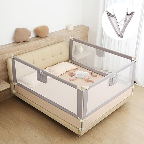 Barandilla de cama de montaje rápido para bebé, rieles plegables de cama para niños pequeños, protector de riel de cama ajustable en altura, estable