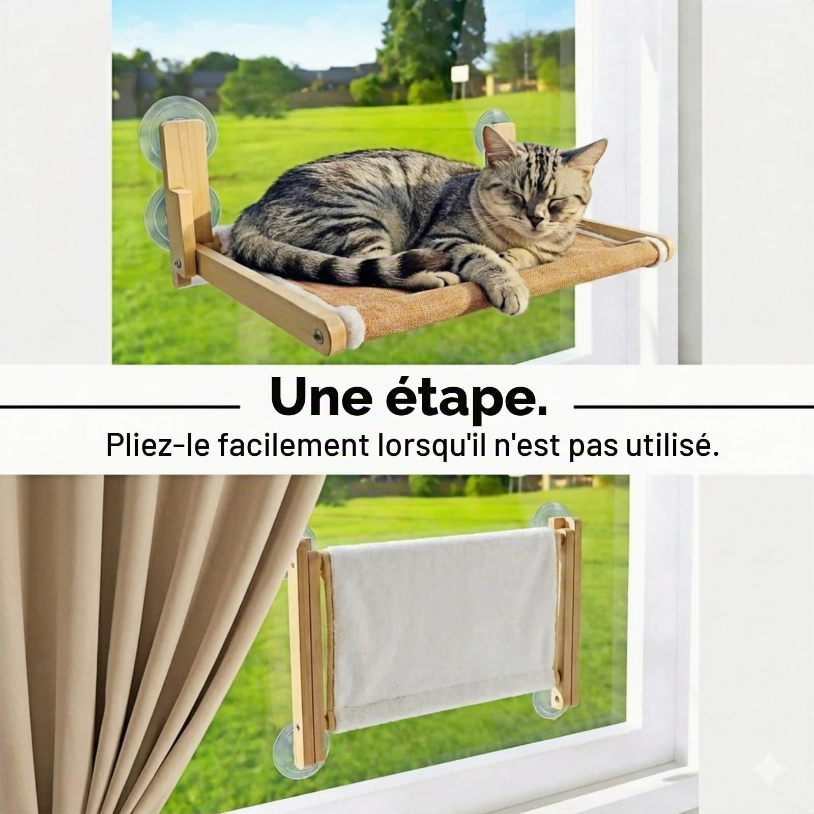 Perchoir de fenêtre Pliable en Bois Naturel pour Chat, hamac de 41,9 x 30,5 cm, Limite de Poids de 15,9 kg