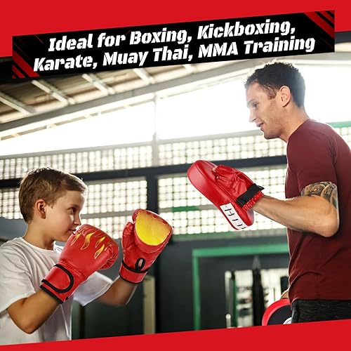 Miniatura 6 de Juego de guantes de boxeo 4 en 1 y guantes de boxeo para niños y niñas, guantes de boxeo para niños y niñas, almohadillas de enfoque con envolturas