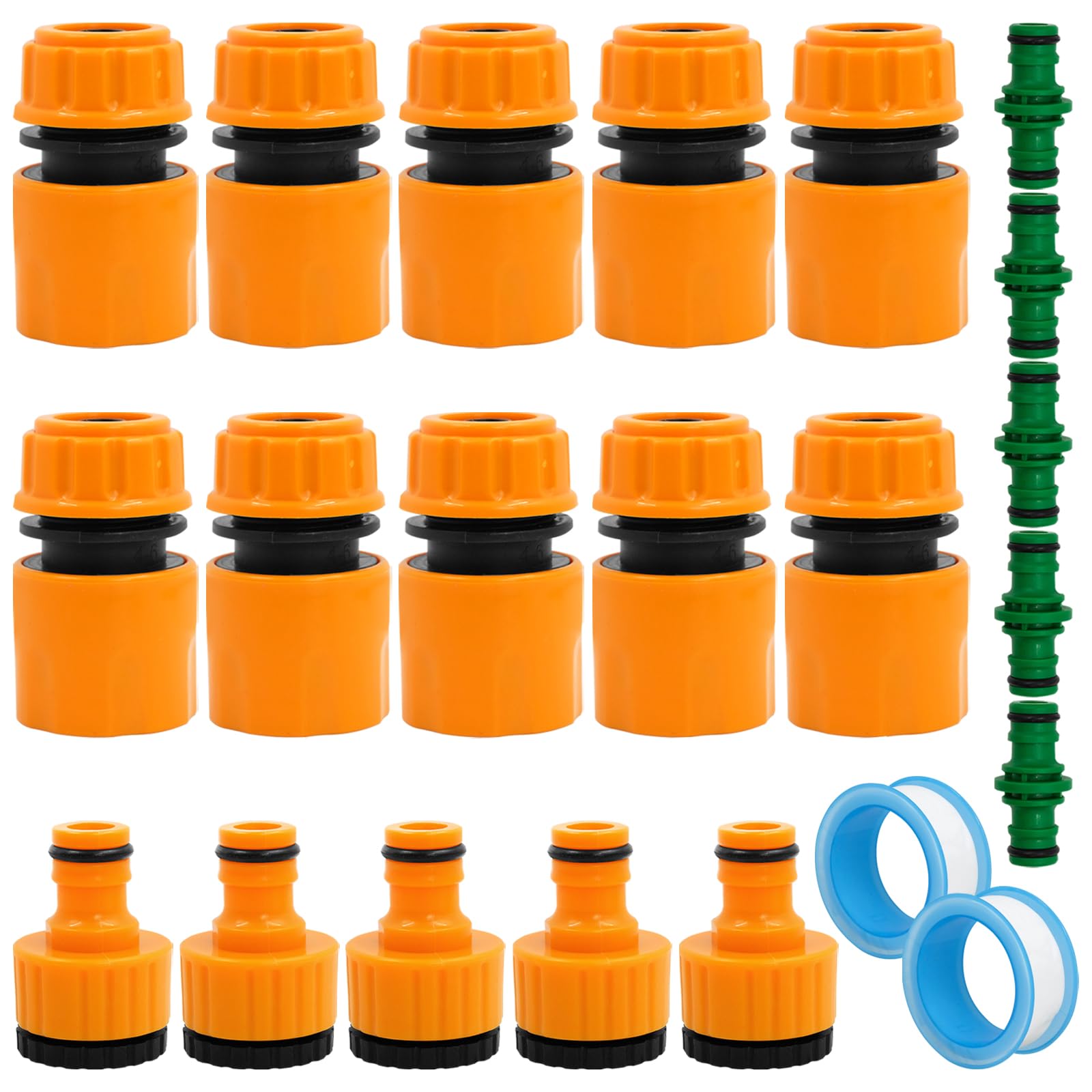 22Pcs Garden Hose Connector, Hose Fittings Kit with 2 in 1 Tap Connector, 10 End Quick Connectors, 5 Double Male Snap Connectors, 5 Plastic Outdoor Graden Tap 1/2 & 3/4 Inch for Garden and Home Taps