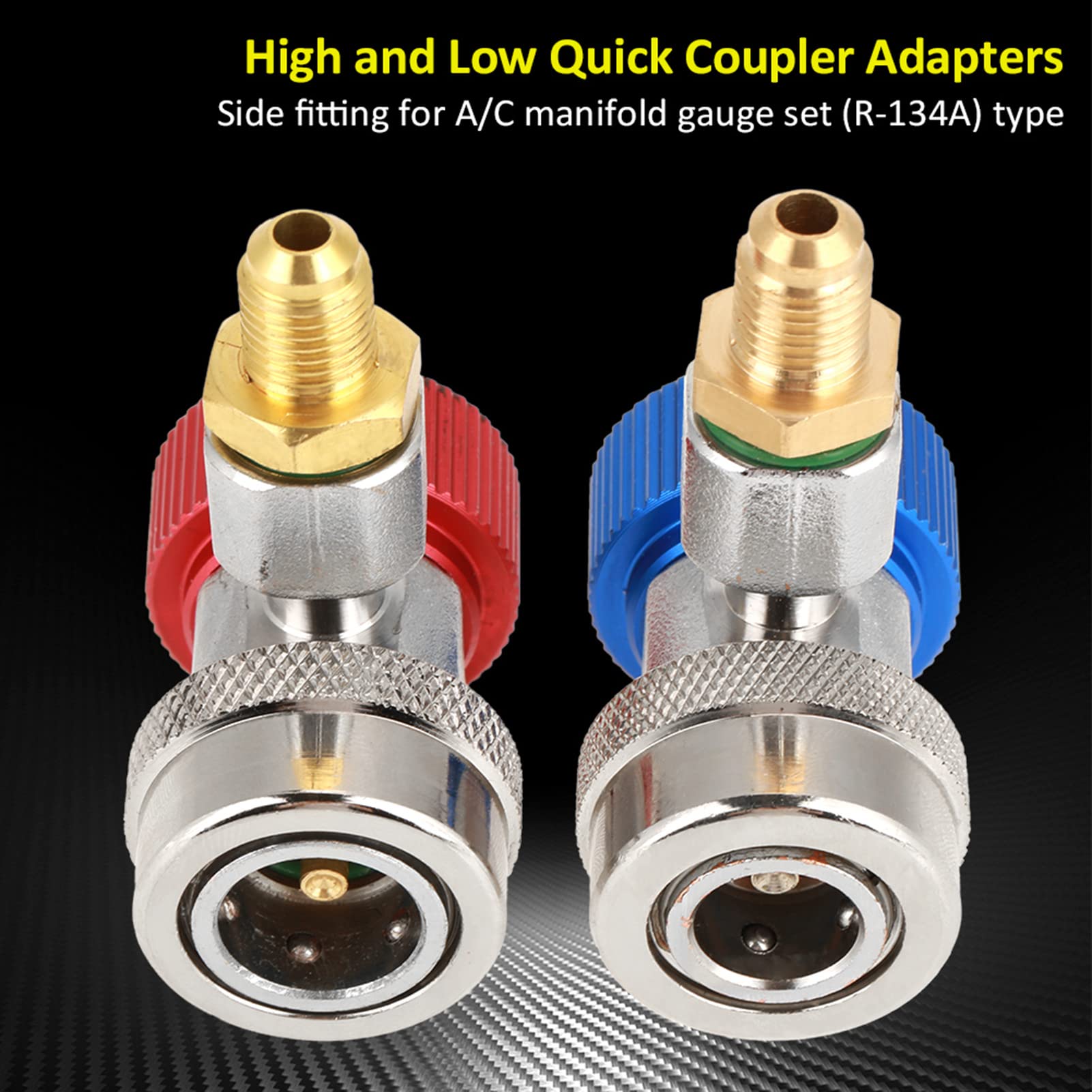 Connecteur à Coupleur Rapide, Adaptateur de Coupleur Haut et Bas AC en Laiton R134A, Raccords à Connexion Rapide à 90 ° pour Le Diagnostic du Système de Climatisation de Voiture, Charge et