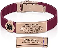 Vista 190 de Divoti Pulsera de identificación de alerta médica grabada personalizada, grabado láser de doble cara, pulsera de silicona, cierre de seguridad