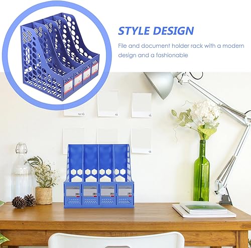 Miniatura 7 de File Organizer Rack Sturdy Desktop File Holder Section Design Easy Assembly Document Storage Shelf for Office School Room Book Storage and Folder