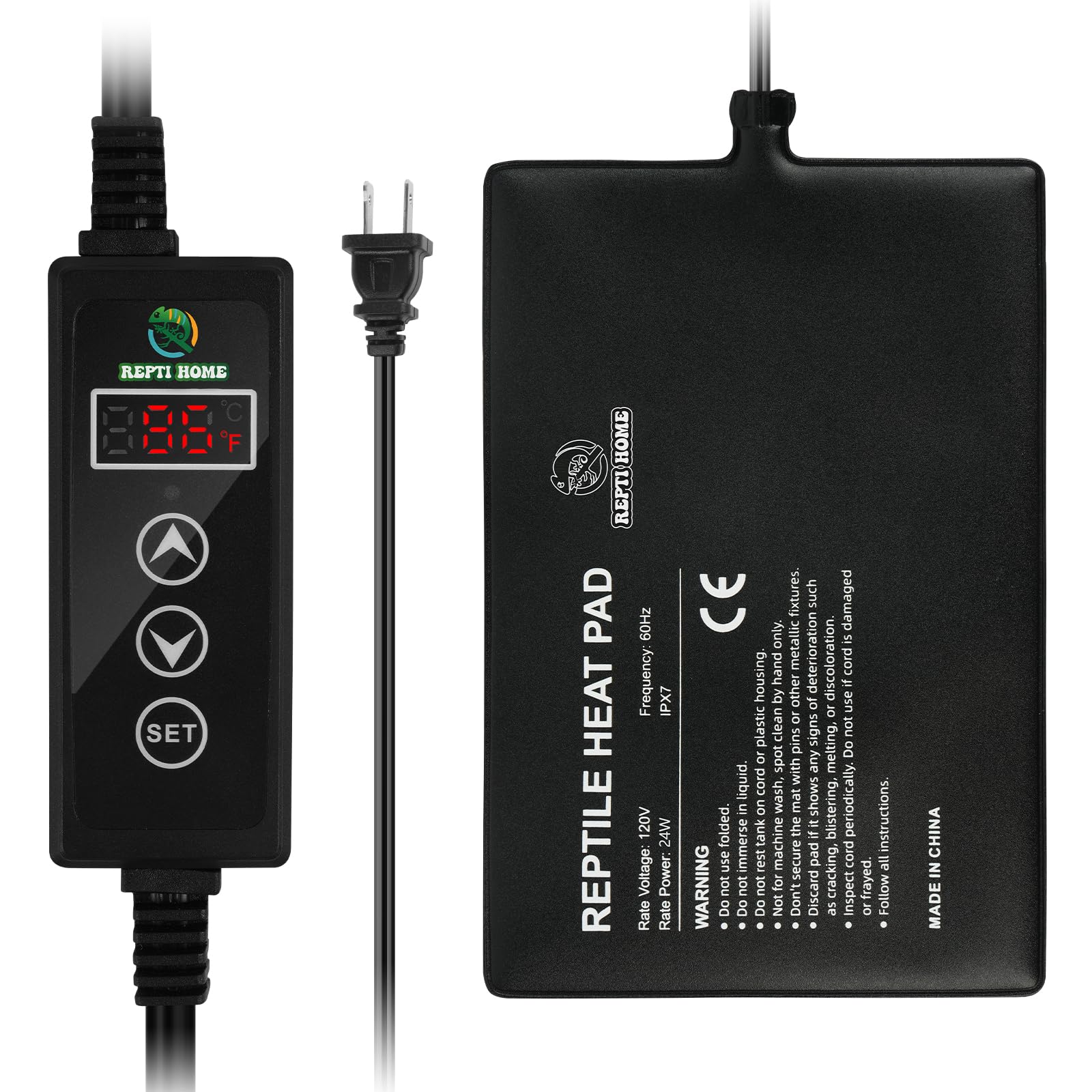 Reptile Heat Pad with Digital Thermostat, Under Tank Terrrarium Heat Mat 24W 8 * 18 Inch, Temperature Controller Heating Pad for Reptile, Turtles, Lizards, Snake, Hermit Crab, Frogs