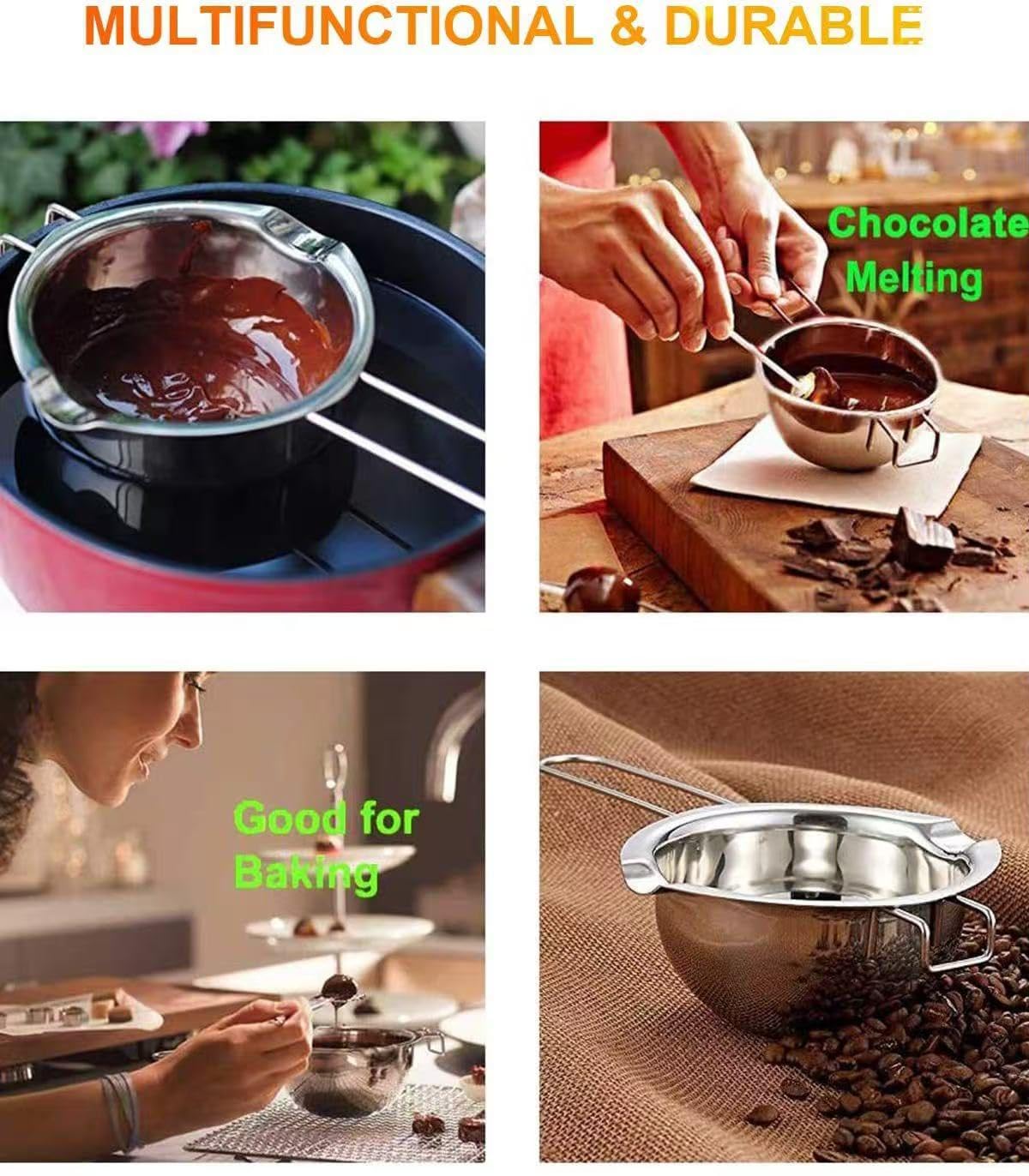 Cuenco de fundición de chocolate de acero inoxidable universal para fundir la herramienta de horneado, olla doble, olla de fusión caliente, chocolate, mantequilla, queso, caramelo, dulces,