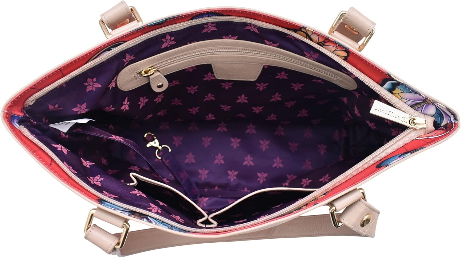 Anuschka Zip Top City Tote - Wanderlust Collection - Nylon Fabric with Genuine Leather Trim and Artwork Print