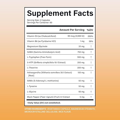 Miniatura 5 de Ashwagandha Suplementos con GABA Suplemento L-triptófano Cápsulas 5-HTP L-teanina - 120 unidades