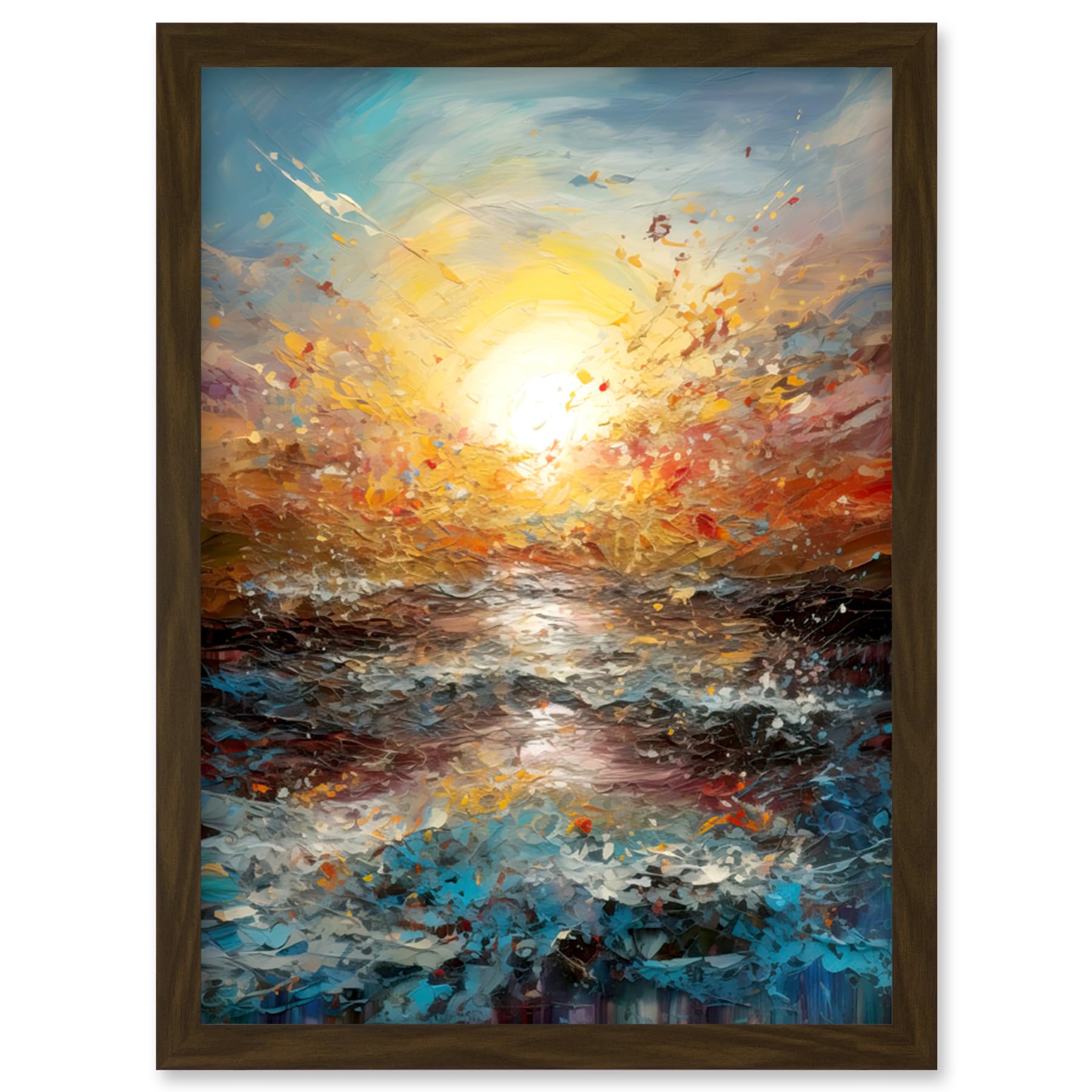 Artery8 Sunrise at Sea Abstract Seascape Splatter Art Artwork Framed Wall Art Print A4