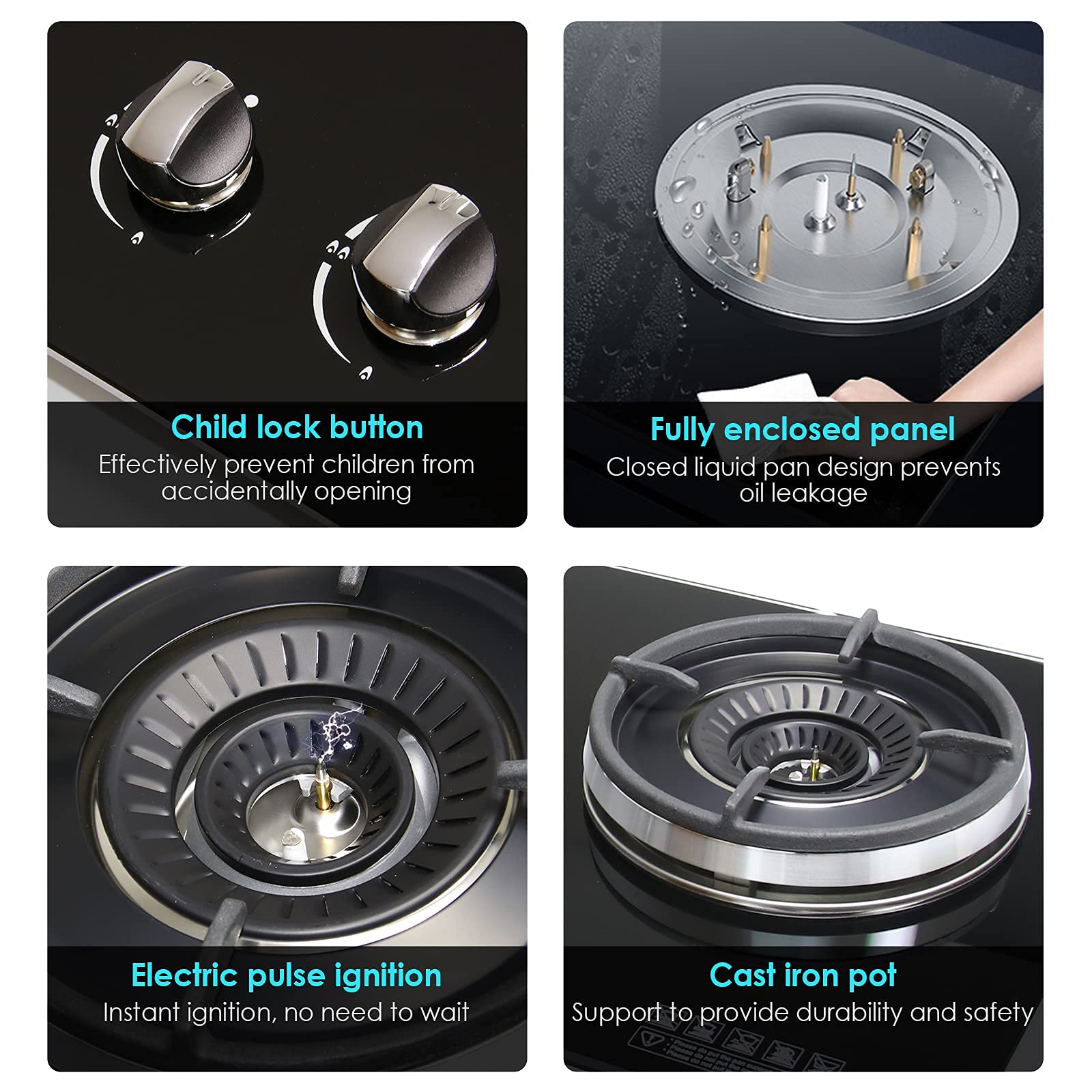 30" Gas Cooktop, 2 Burner Gas Hob Builtin Natural Gas Cooker, Dual