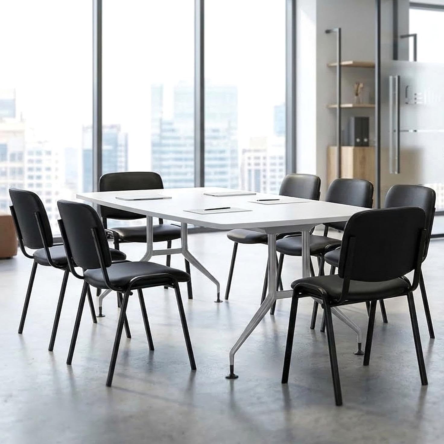 HNY Black Waiting Room Stackable Chairs PU Leather Ergonomic Reception Chairs Set of 10 Conference Desk Guest Chair for Meeting Room, Office, Lobby, Events, Hall