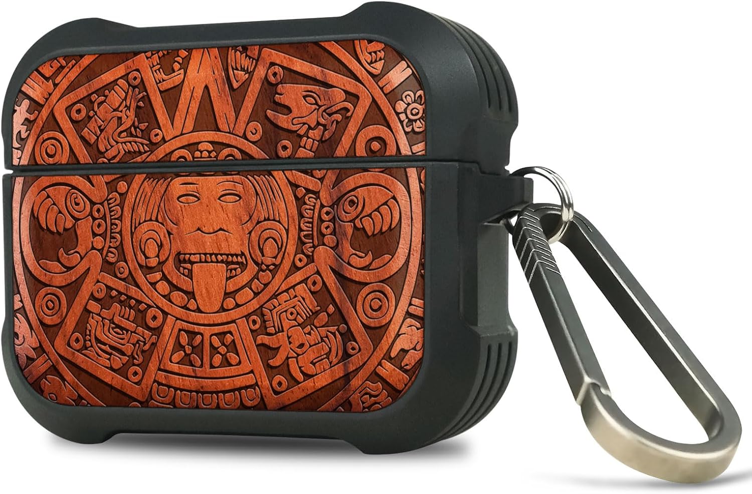 Carveit Wooden Case for AirPods Pro 2nd/1st Gen Case, Wood Artisan Engraved & TPU Shockproof Cover, Titanium Quick Released Clasp, Wireless Chargers Compatible (The Maya Calendar) Rosy