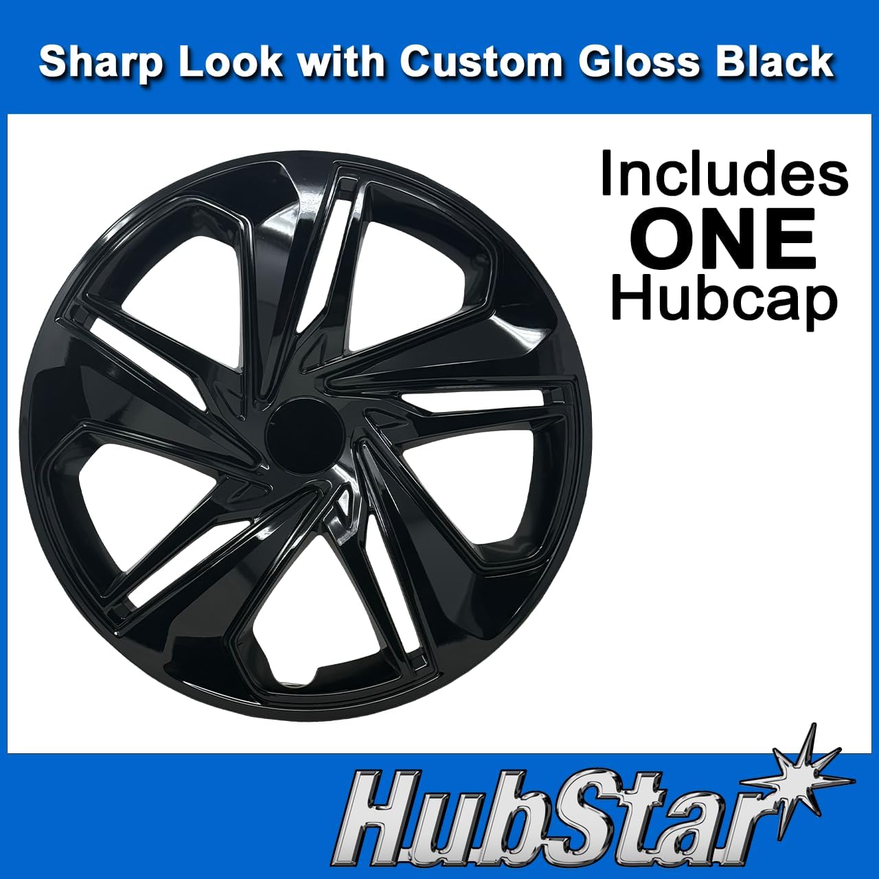 Hubcap Replacement for Honda Civic 2016-2024, 16-inch Premium Replica Gloss Black Wheel Cover (1 Piece)