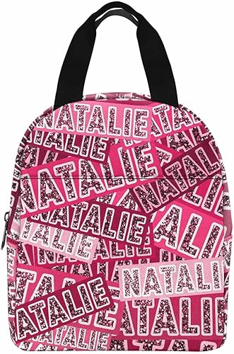 Nombre personalizado en la bolsa de almuerzo para hombres y mujeres, lonchera con purpurina roja personalizada, bolsa de almuerzo personalizada para