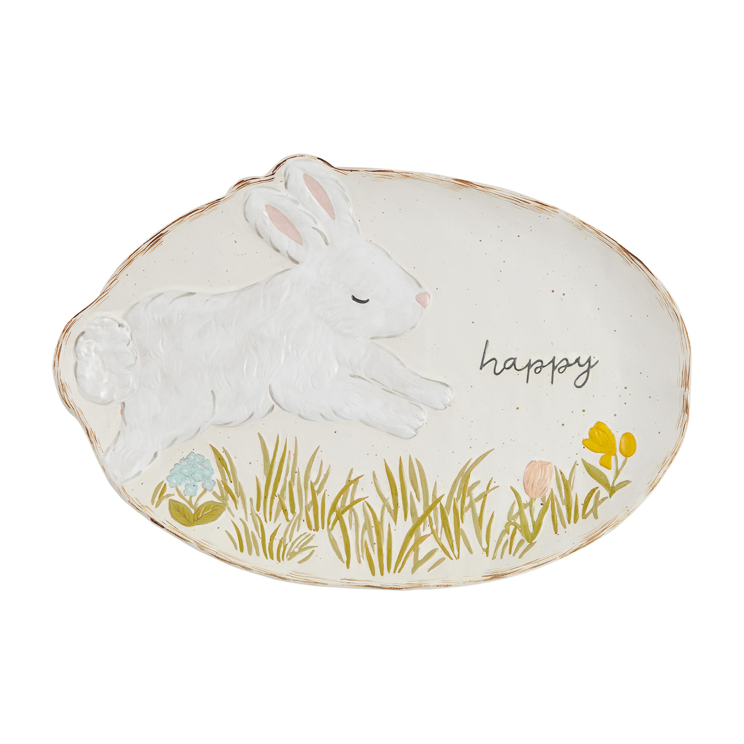 Plateau en grès lapin Mud Pie blanc 28x40,6 cm pour table