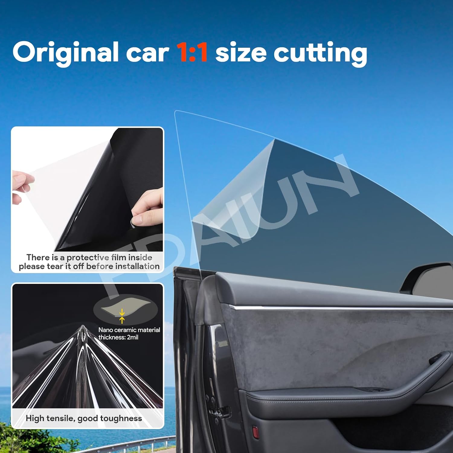 Precut Window Film Tint for 2025 Tesla Model Y Juniper PVC Kit All Sides Privacy Block Infrared UV Rays Sun Blocking Protection (Front Windshield 80%, Other 8%, Whole Car Set)