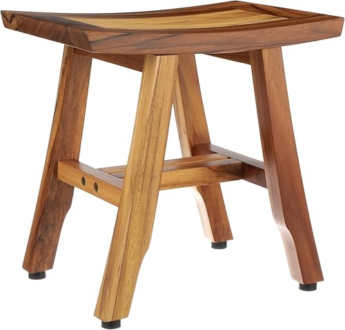 Miniatura 7 de EcoDecors® Satori® Banco de ducha de teca maciza de 14 pulgadas, taburete de baño resistente al agua con pies ajustables, acabado de teca terrestre,