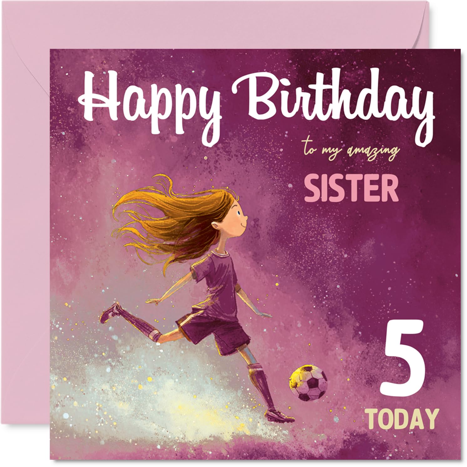 5th Birthday Cards for Sister - Football Girl - Happy Birthday Card for 5 Year Old Girl Step Sister Sibling, 145mm Bday Greeting Cards