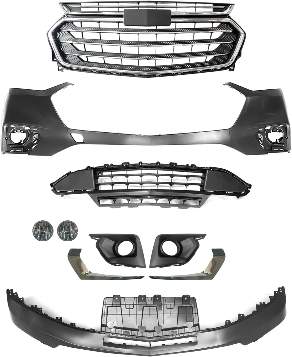 Traverse Front Bumper Cover Kit Compatible with 2018 2019 2020 2021 Chevy Traverse High Country,LS,L,LT,Premier,RS,True North Sport Utility 4-Door,W/Upper and Lower Grilles & fog lights - Image 2