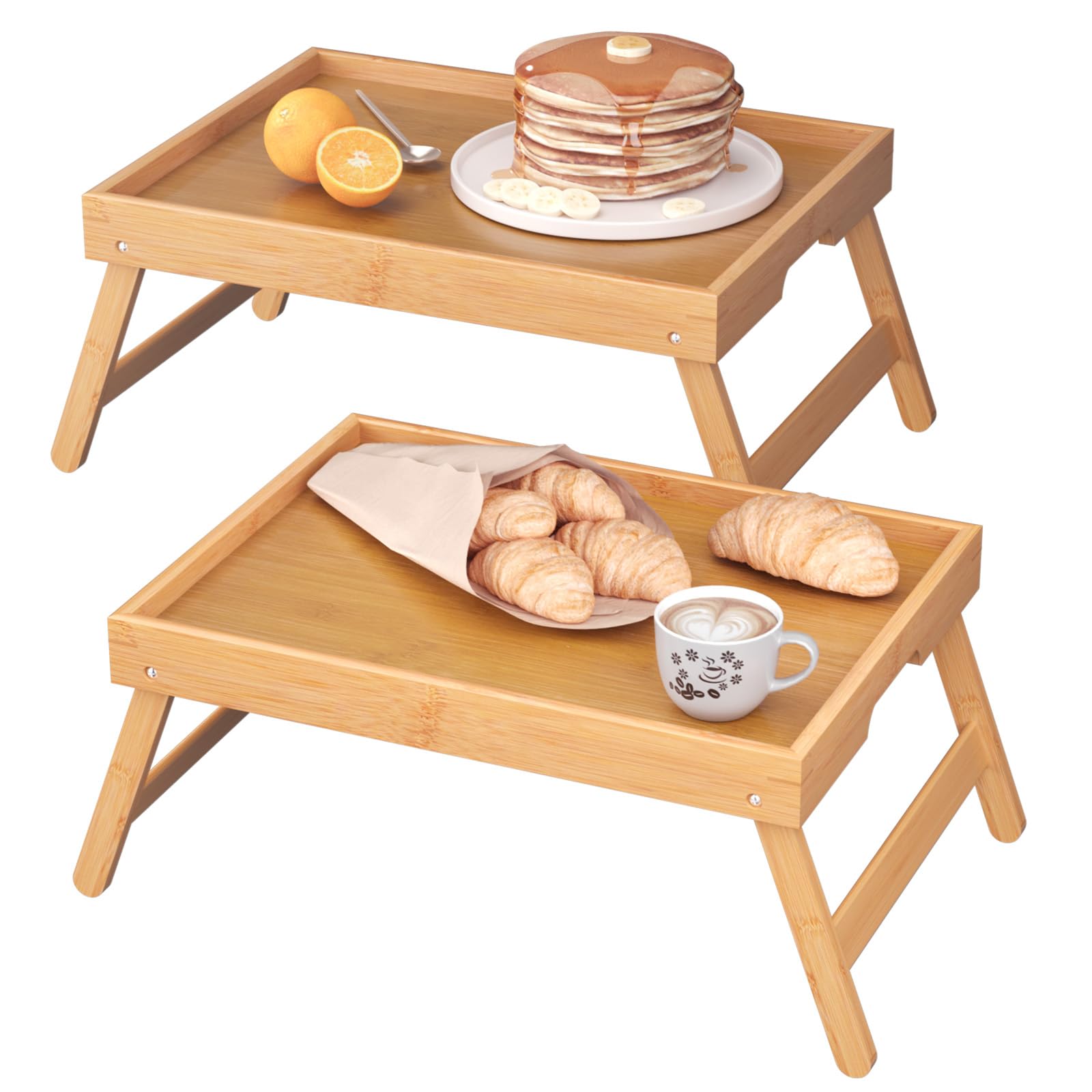 Photo 1 of Fibogollo 2 Pack Bamboo Bed Tray Table with Folding Legs,Breakfast Trays,Serving Tray for Food and Snack,Laptop Trays for Working(Natural)