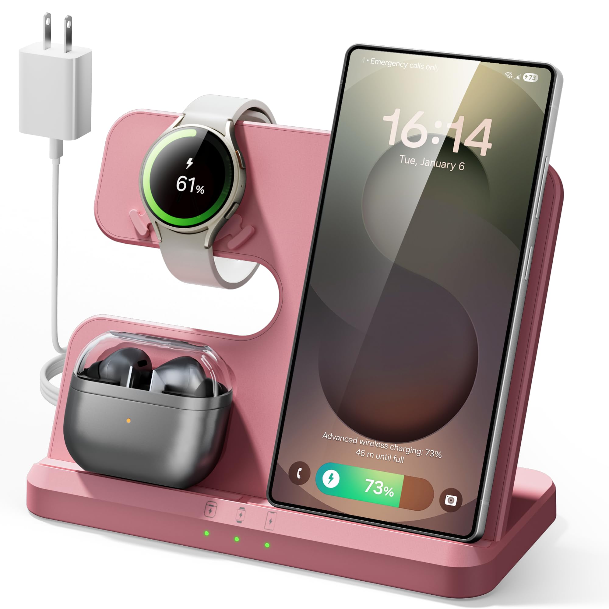Station de charge sans fil 3 en 1 pour Samsung, téléphone et montre pour Galaxy S25 Ultra/S24/S23/Z Fold, station de charge sans fil pour Samsung Watch Galaxy 8/7/6/5, Galaxy Buds 3/2/Pro