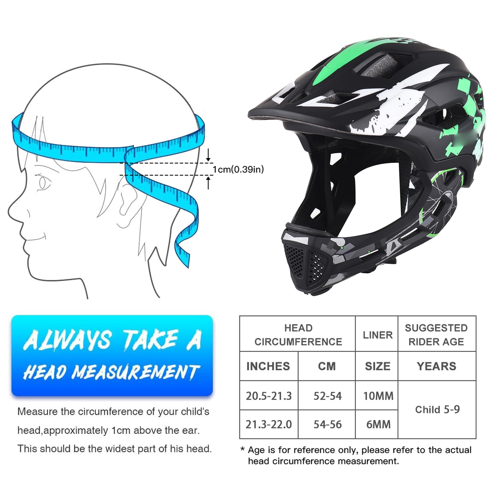 Casco de Ciclismo Desmontable de Cara Completa Ajustable para Niños 5 a 9 Años, Casco Deportivo Transpirable para Montar y Patinar, Plástico Rojo/Naranja/Blanco/Verde//Púrpura, 32 * 18 * 18cm