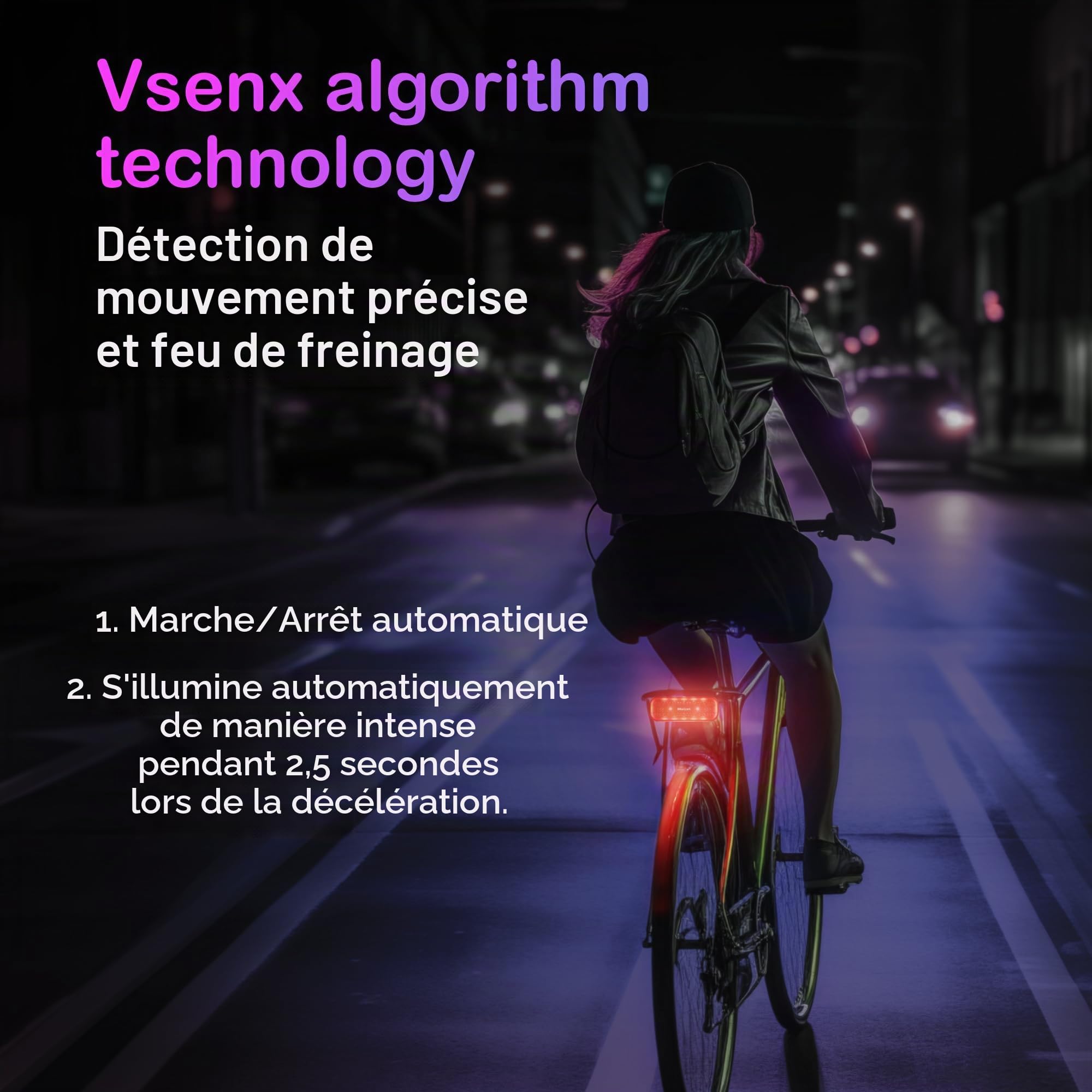 Feu arrière à détection Automatique G4R pour Porte-Bagages - Feu arrière de vélo Superbright 50lm avec Grand réflecteur - Rechargeable au Lithium - IPX6-50 80mm