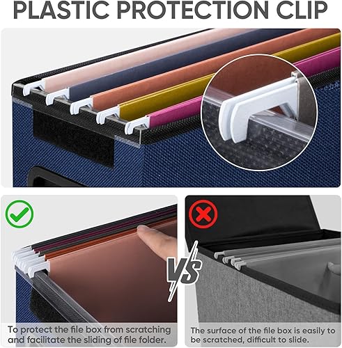 Miniatura 14 de BALEINE - Caja organizadora de archivos con tapa, organizador de carpetas plegable con riel de plástico, caja para carpetas colgantes para Gris