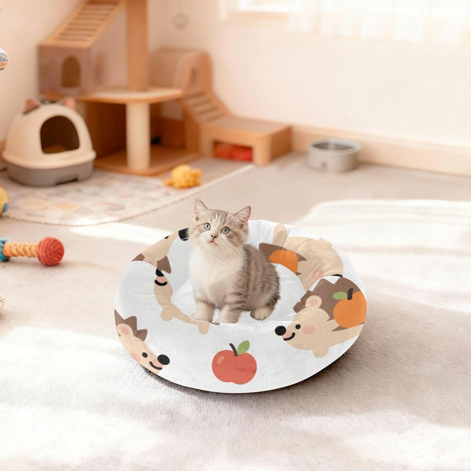 Cute Cartoon Brown Hedgehog Warm Cozy Fuzzy Dog Cat Bed Pillow Bed for Extra Small Size Dogs