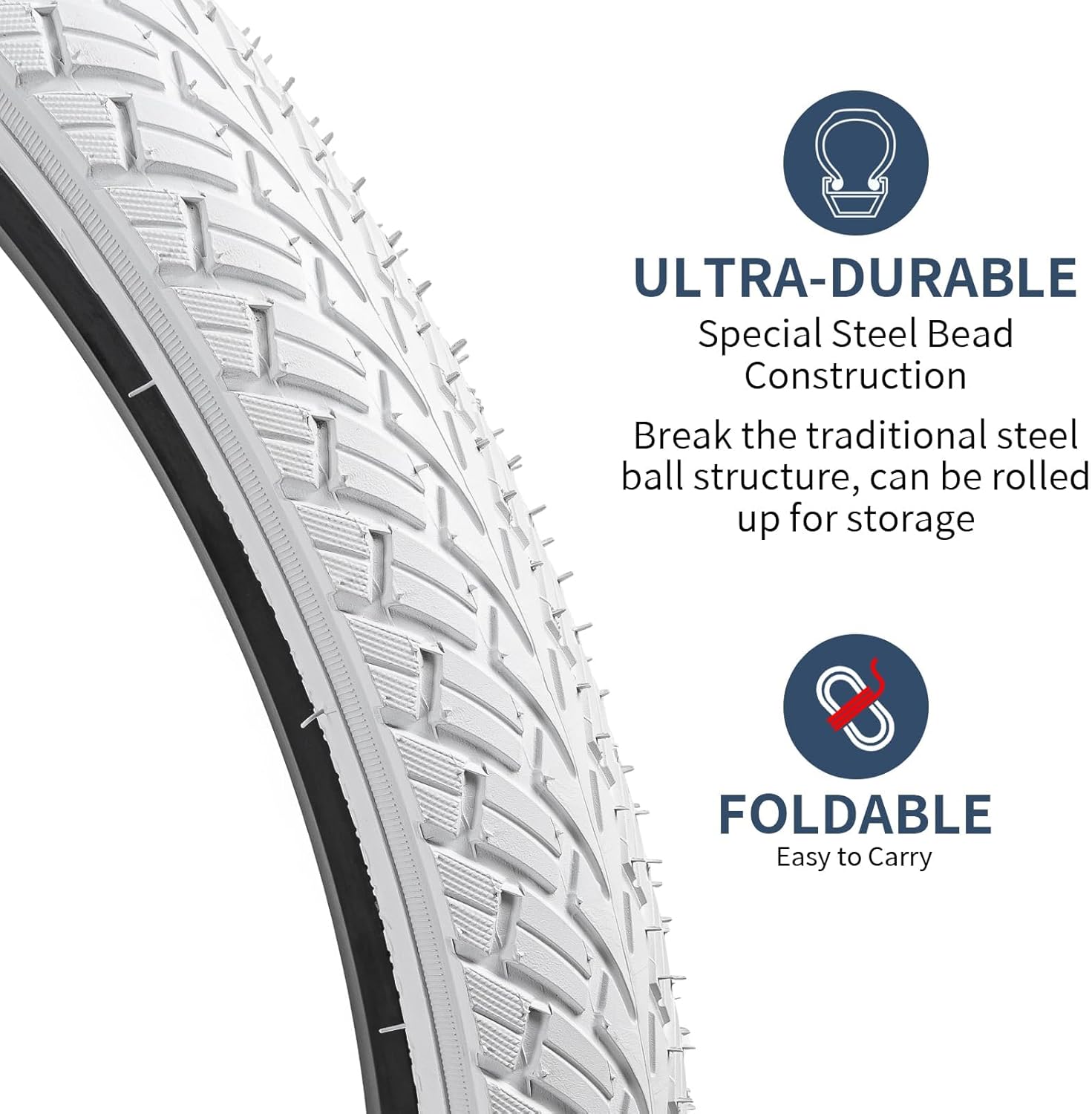 YUNSCM 2-PCS 24" White Bike Tires 24x1.75/47-507 Compatible with 24 x 1.75 24X1.75 Road Bike Bicycle Tires (Y-807)