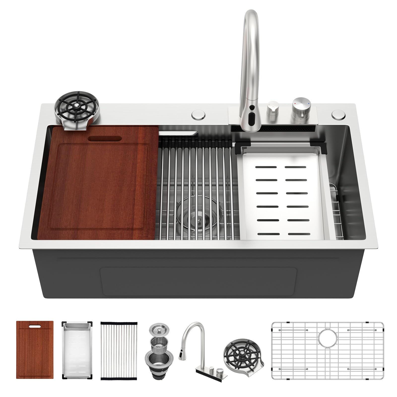 Sarlai 33 Waterfall Kitchen Sink Drop In Workstation