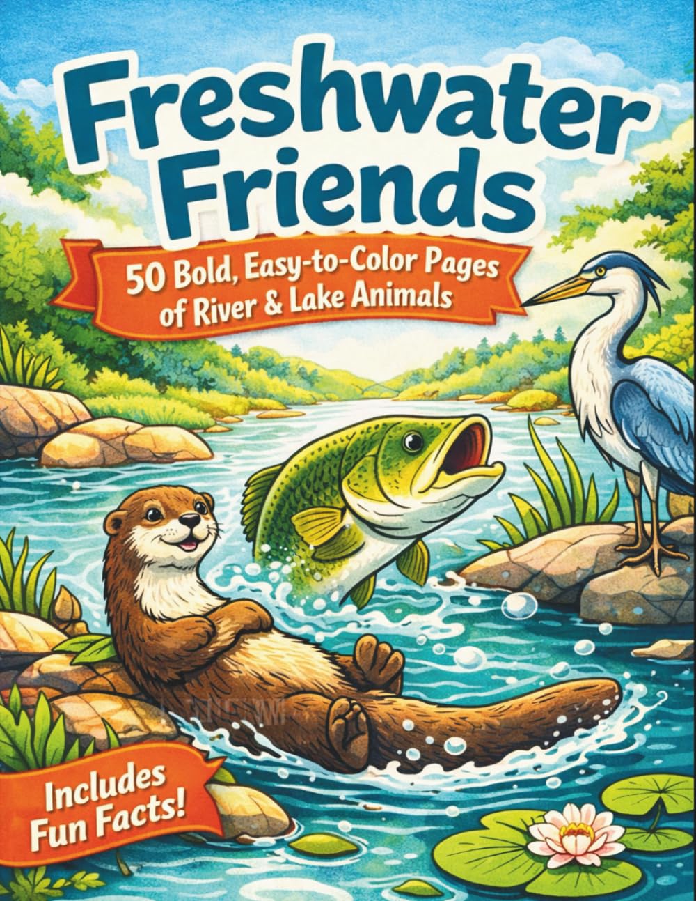 Freshwater Friends: A River & Lake Animals Coloring Book: 50 Bold, Easy-to-Color Pages of Fish, Frogs, Turtles & River Wildlife — Educational Facts | Single-Sided Pages | Ages 4+