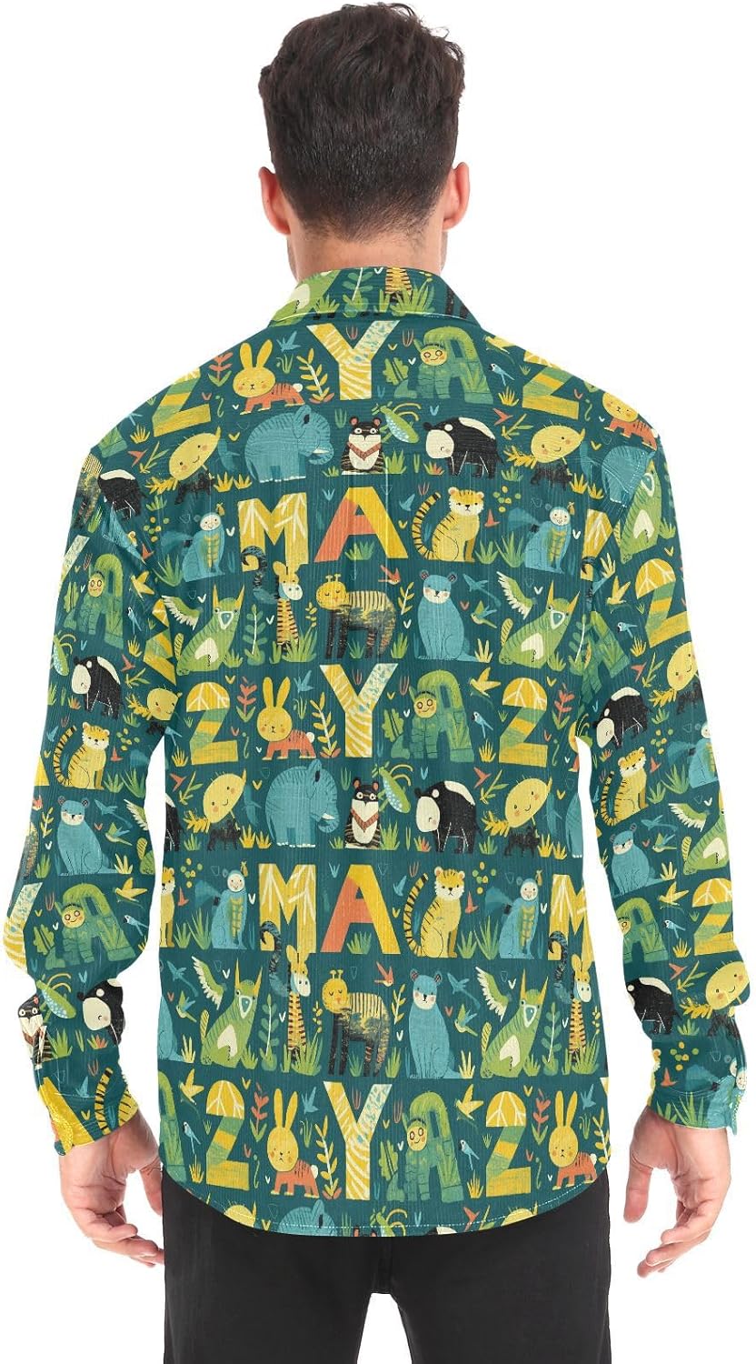 KLL Cute Flat ABC with Jungle Animals Unisex Adults Wrinkle Free Rugby Shirts Vacation Long Sleeve Work Outfits