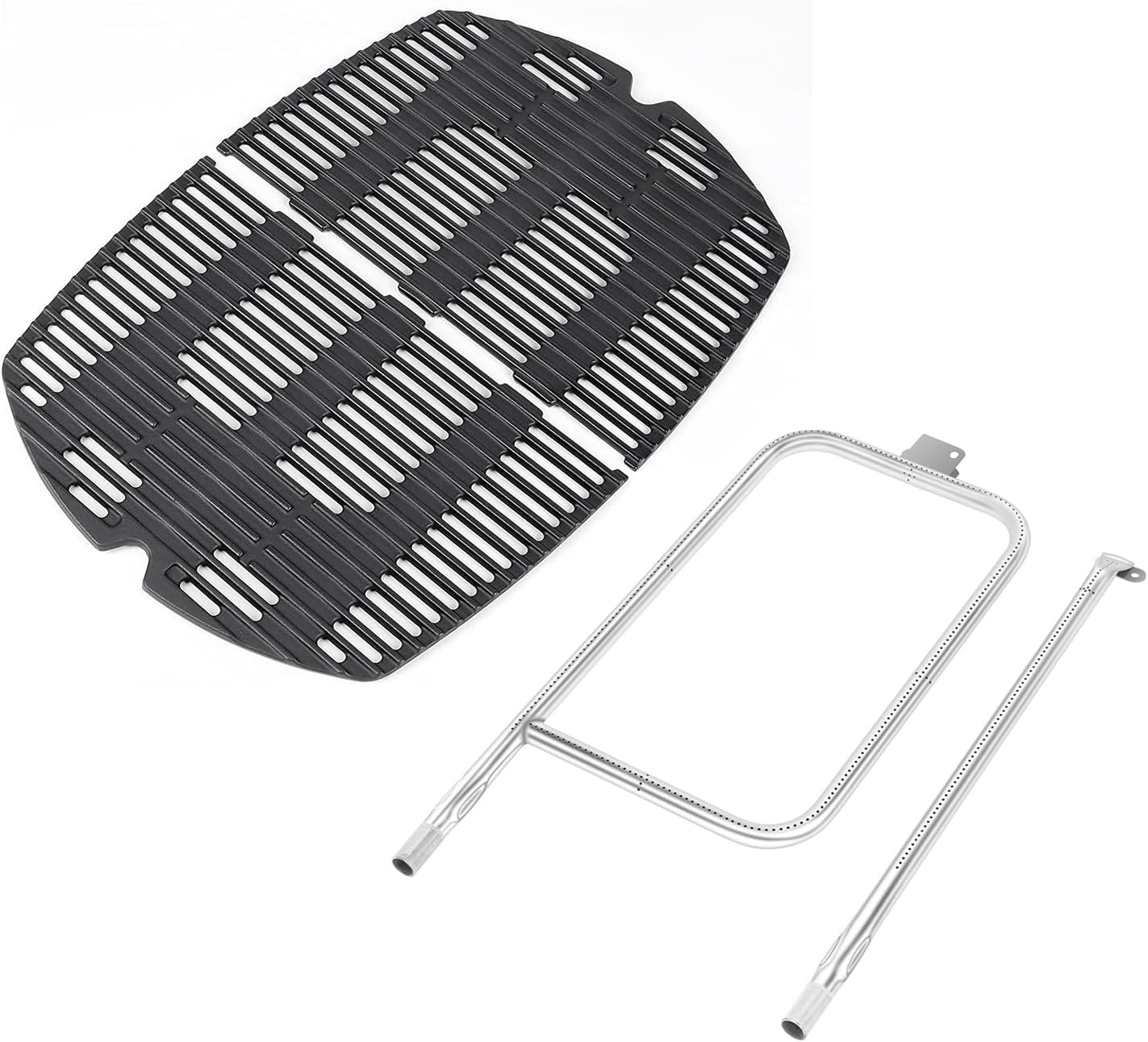 QuliMetal 7646 Grill Parts Cast Iron Cooking Grates and 65032 Grill Burner Tube for Weber Q300, Q320, Q3000 Series Gas Grills Accessories
