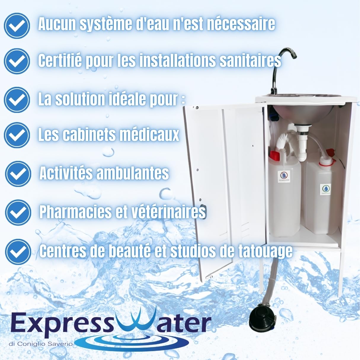 Express Water Luxe Lite Lavabo Lavabo Portable Autonome Transportable avec Réservoir d'Eau en Acier Inoxydable avec Commande à Pédale, Certifié pour ASL, pour Magasins et Études Médicales