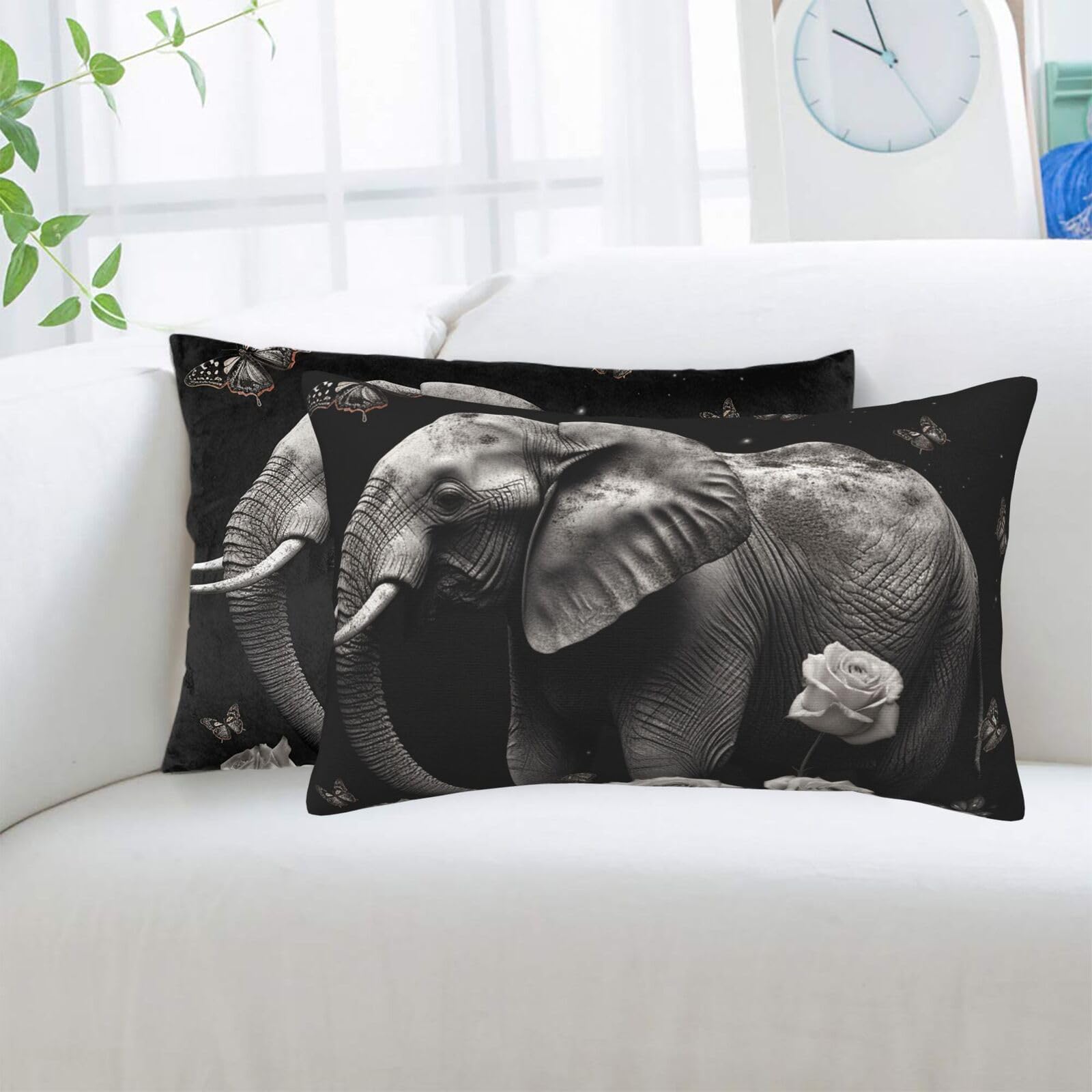 Elephant and Butterfly Standard Pillowcases Sets of 2, Ultra Soft Microfiber Plush Pillow Cases 14"X20" Comfort Decorative Throw Pillow Cover with Hidden Zipper for Bedroom, Sofa, Couch