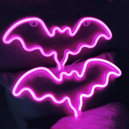 Miniatura 10 de Letreros de neón de murciélago para dormitorio, mesita de noche, decoración de pared, decoración de Halloween, luces LED de noche, adornos de mesa