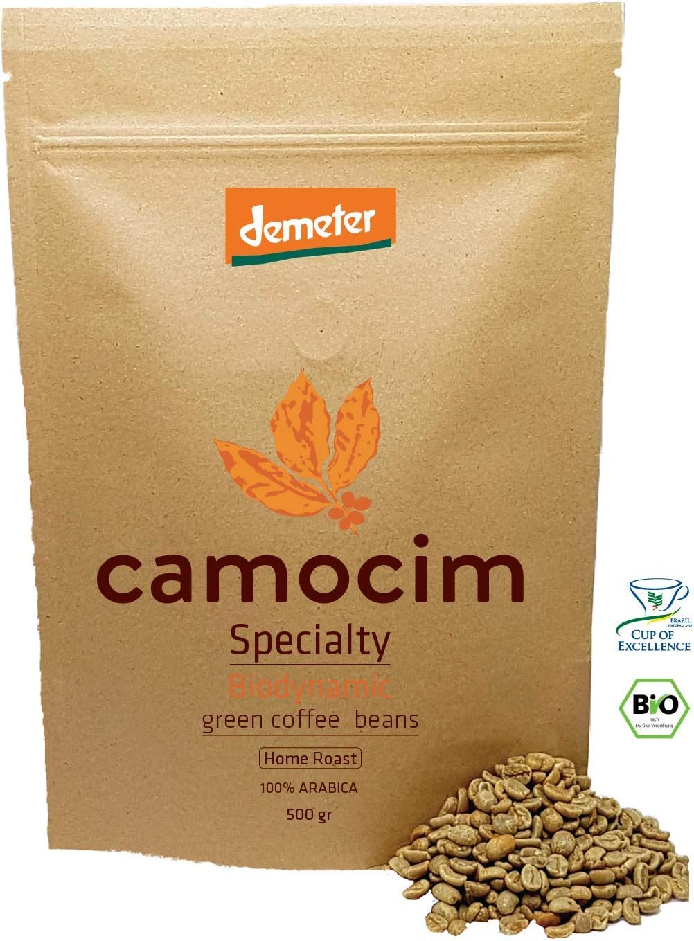 Brazilian Organic Green Coffee Beans | 100% Specialty Microlot Yellow Caturra Arabica Variety | Single State Camocim Farm, Brazil | BIO Demeter Biodynamic Certified (500 gr)